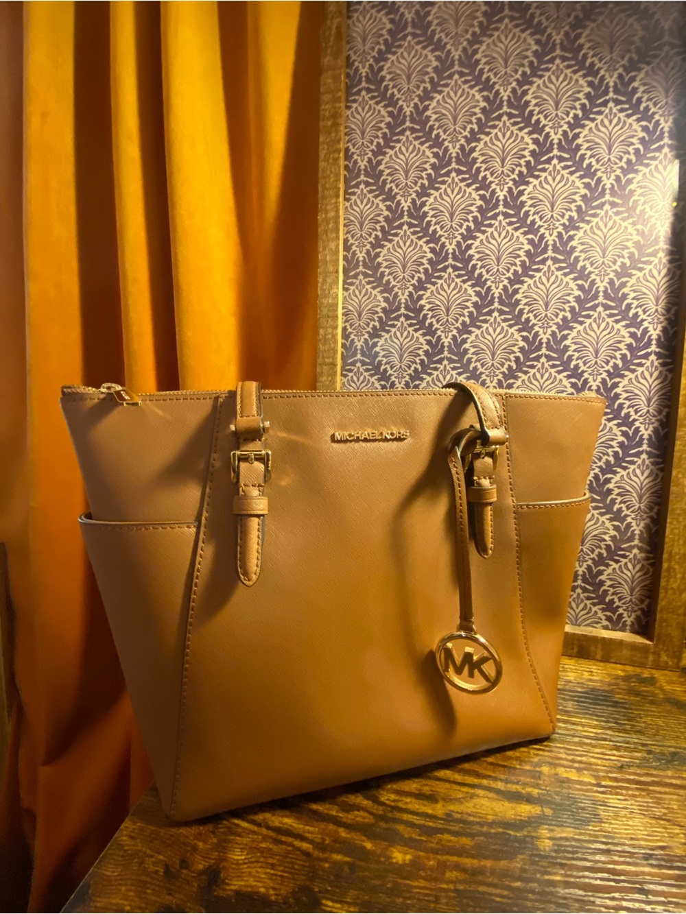 Michael Kors Tan Leather Tote with MK Charm